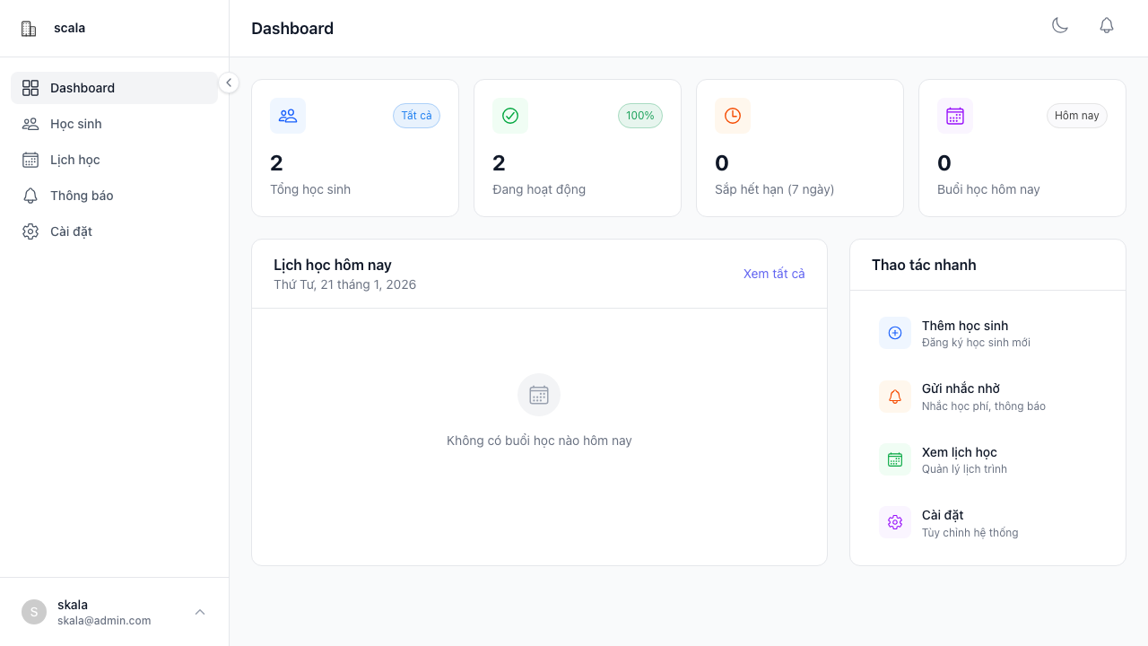 Scala Dashboard - Bảng điều khiển quản lý trung tâm