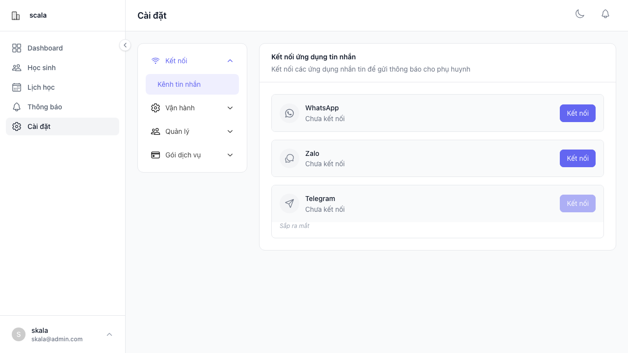 Cài đặt kết nối